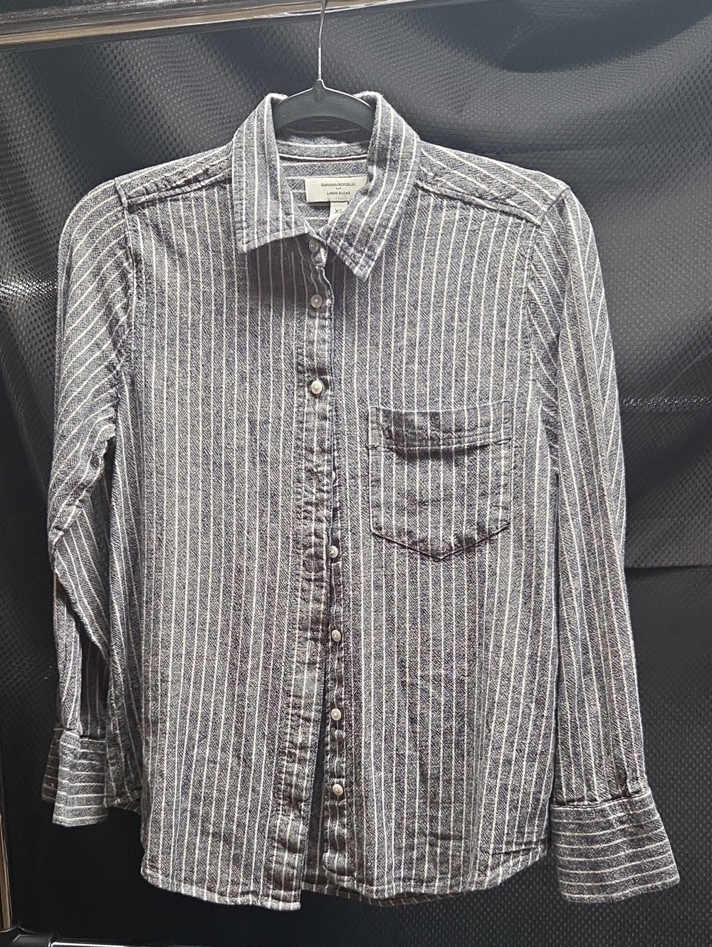 Banana Republic Navy and White Striped Button-Down Shirt